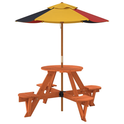 Tavolo Picnic per 4 Bambini con Ombrellone Rotondo Legno Abete - homemem39