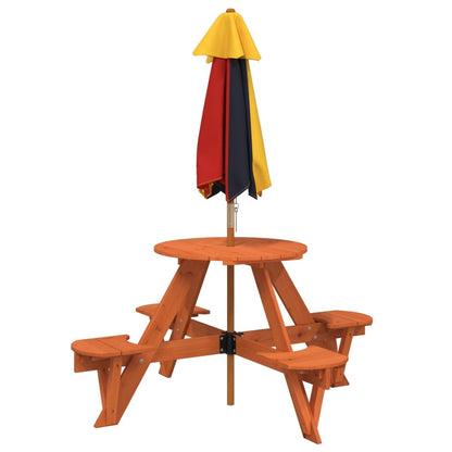 Tavolo Picnic per 4 Bambini con Ombrellone Rotondo Legno Abete - homemem39