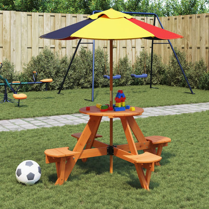 Tavolo Picnic per 4 Bambini con Ombrellone Rotondo Legno Abete - homemem39