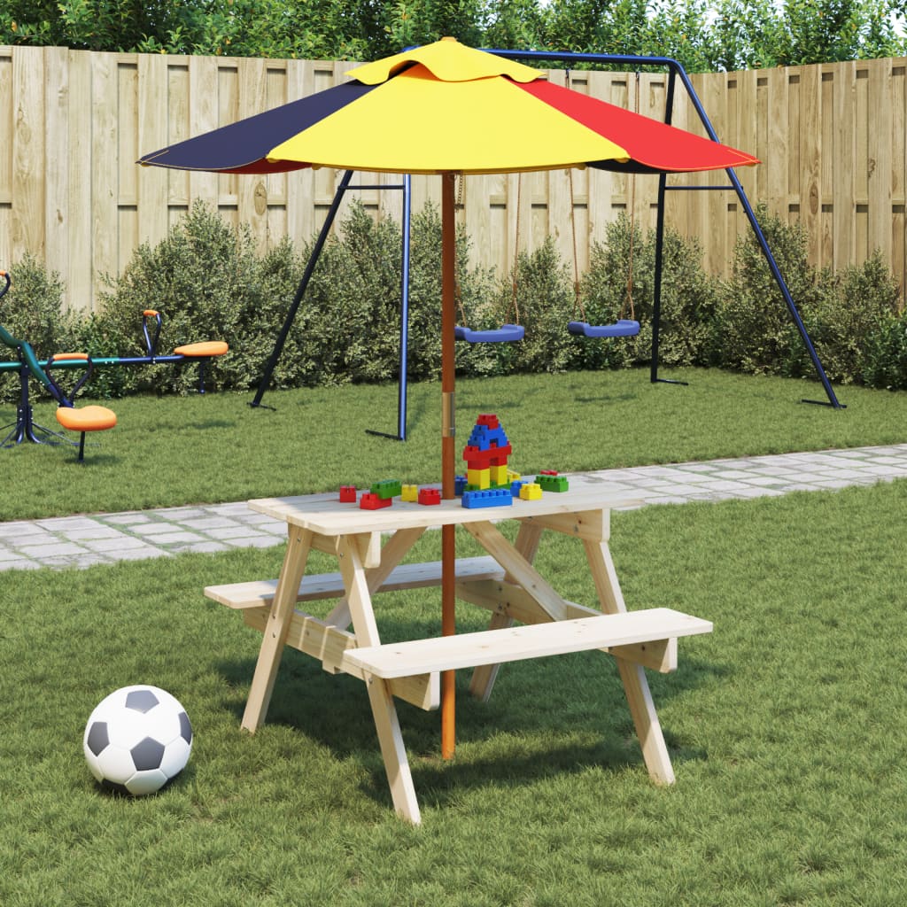 Tavolo da Picnic per 4 Bambini con Foro Ombrellone Legno Abete - homemem39