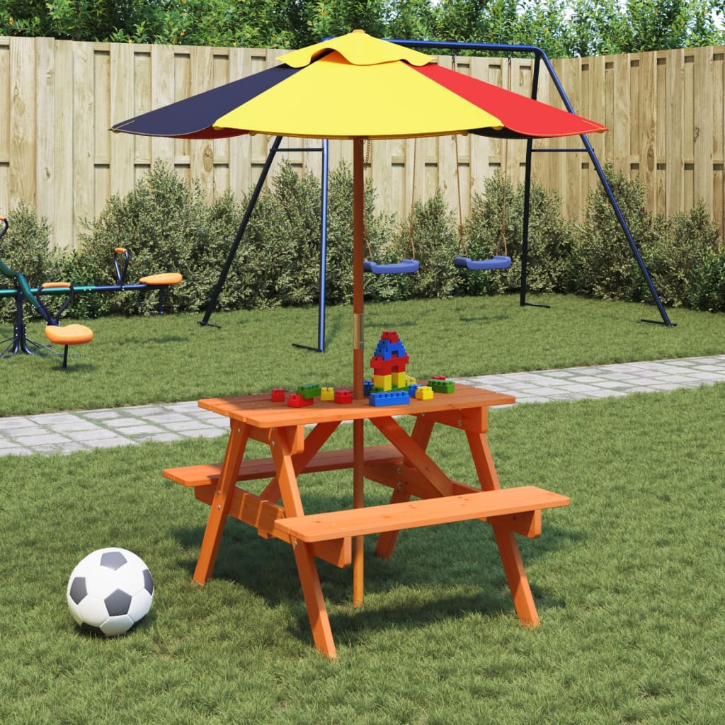 Tavolo da Picnic per 4 Bambini con Foro Ombrellone Legno Abete - homemem39