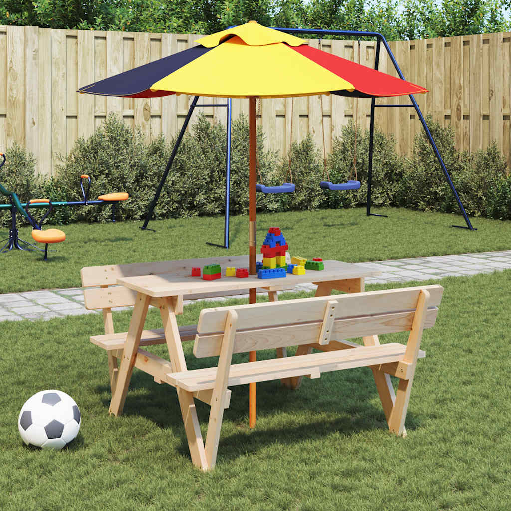 Tavolo da Picnic per 4 Bambini con Foro Ombrellone Legno Abete - homemem39