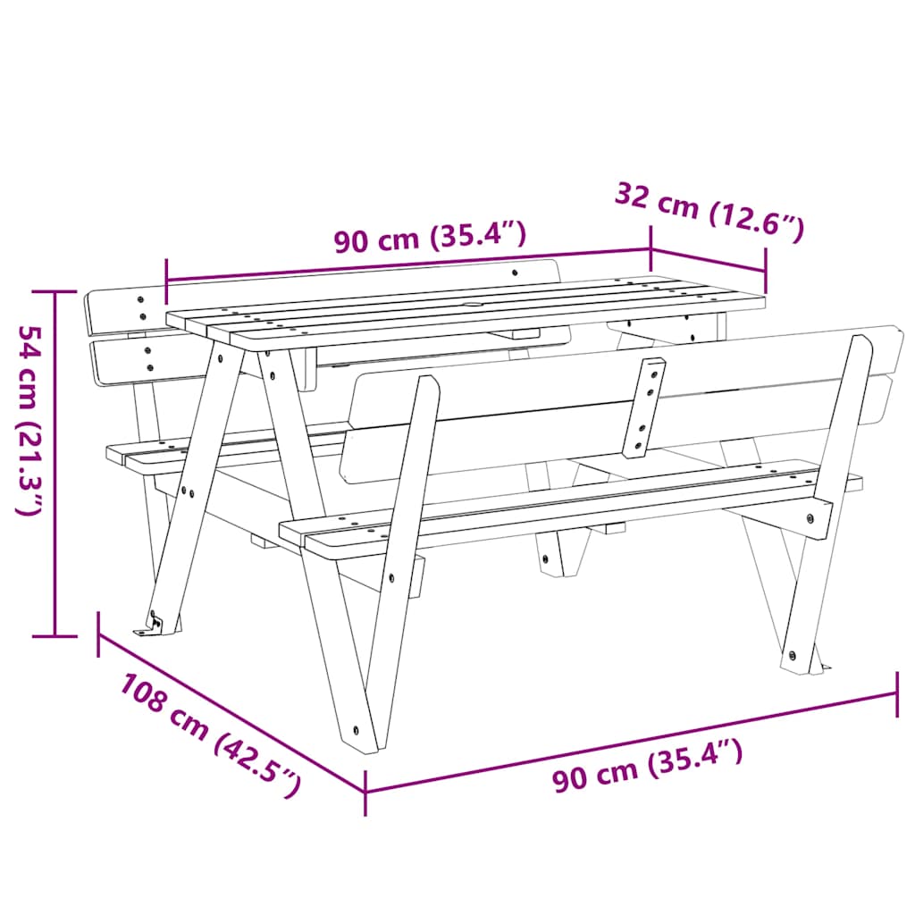 Tavolo da Picnic per 4 Bambini con Foro Ombrellone Legno Abete - homemem39