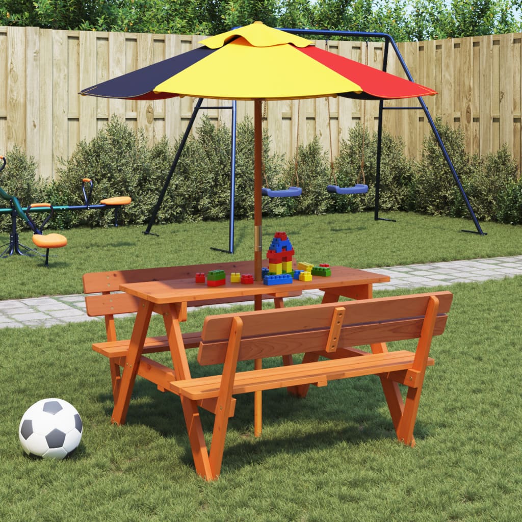 Tavolo da Picnic per 4 Bambini con Foro Ombrellone Legno Abete - homemem39