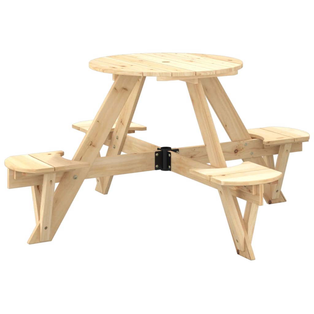 Tavolo da Picnic per 4 Bambini Rotondo con Foro in Legno Abete - homemem39