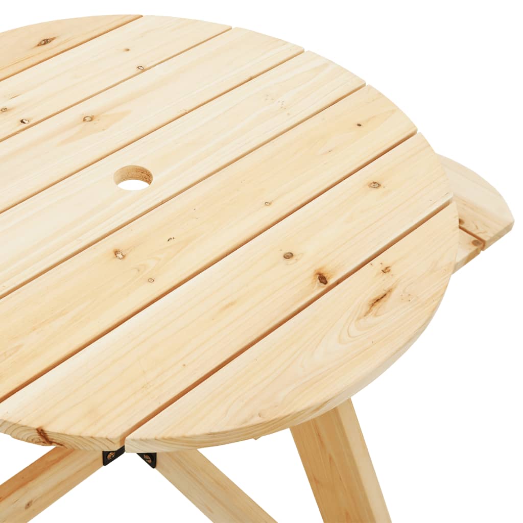 Tavolo da Picnic per 4 Bambini Rotondo con Foro in Legno Abete - homemem39