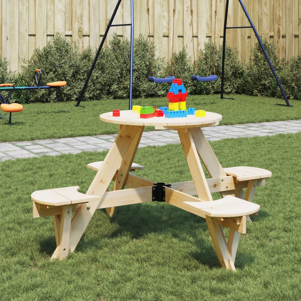 Tavolo da Picnic per 4 Bambini Rotondo con Foro in Legno Abete