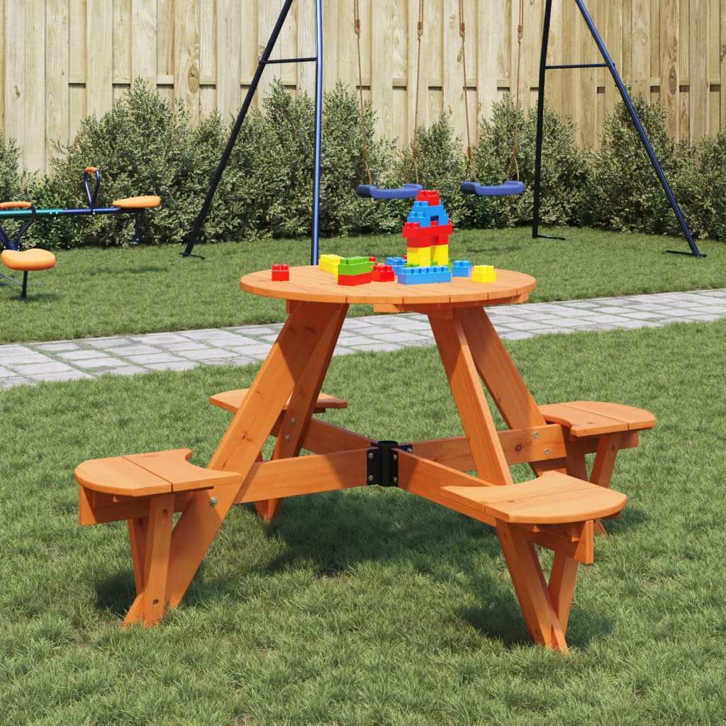 Tavolo da Picnic per 4 Bambini Rotondo con Foro in Legno Abete - homemem39