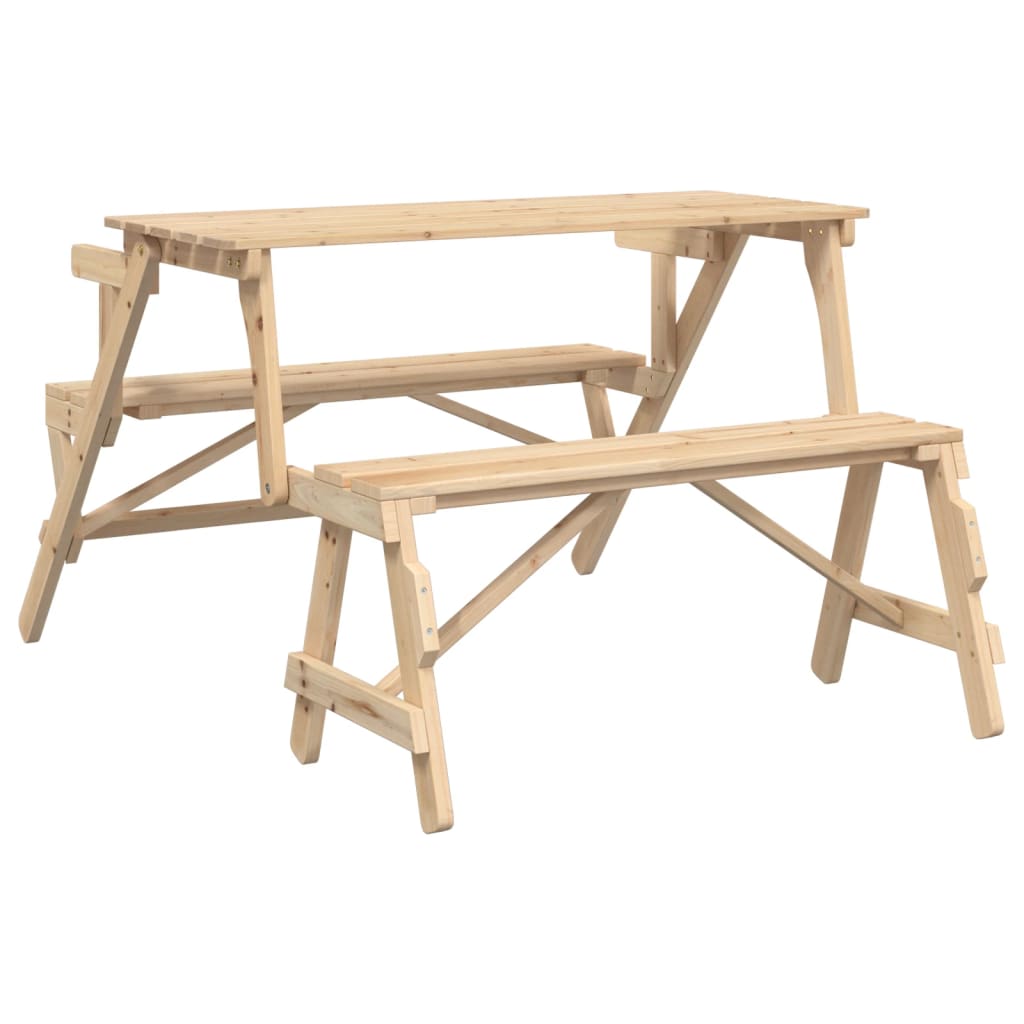 Tavolo da Picnic con Panche in Legno Abete 2-in-1 Convertibile - homemem39