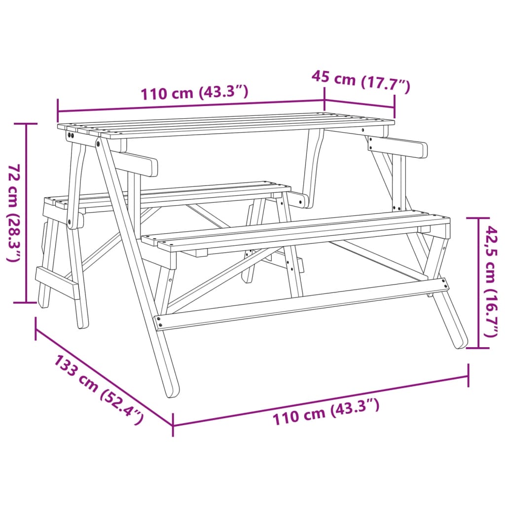 Tavolo da Picnic con Panche in Legno Abete 2-in-1 Convertibile - homemem39