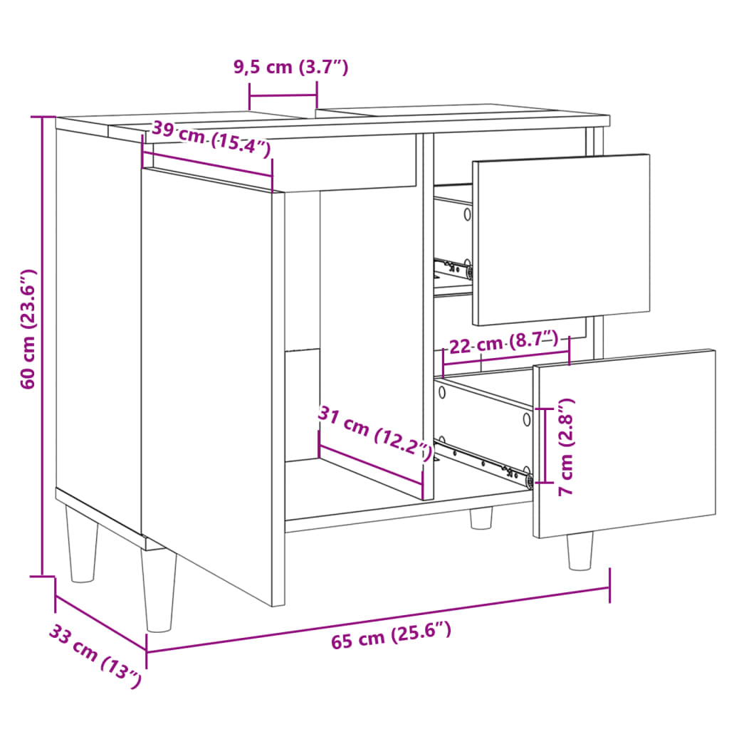 Armadietto da Bagno Rovere Sonoma 65x33x60 cm Legno Multistrato - homemem39