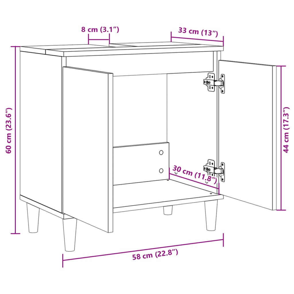 Mobile Lavabo Rovere Sonoma 58x33x60 cm in Legno Multistrato - homemem39