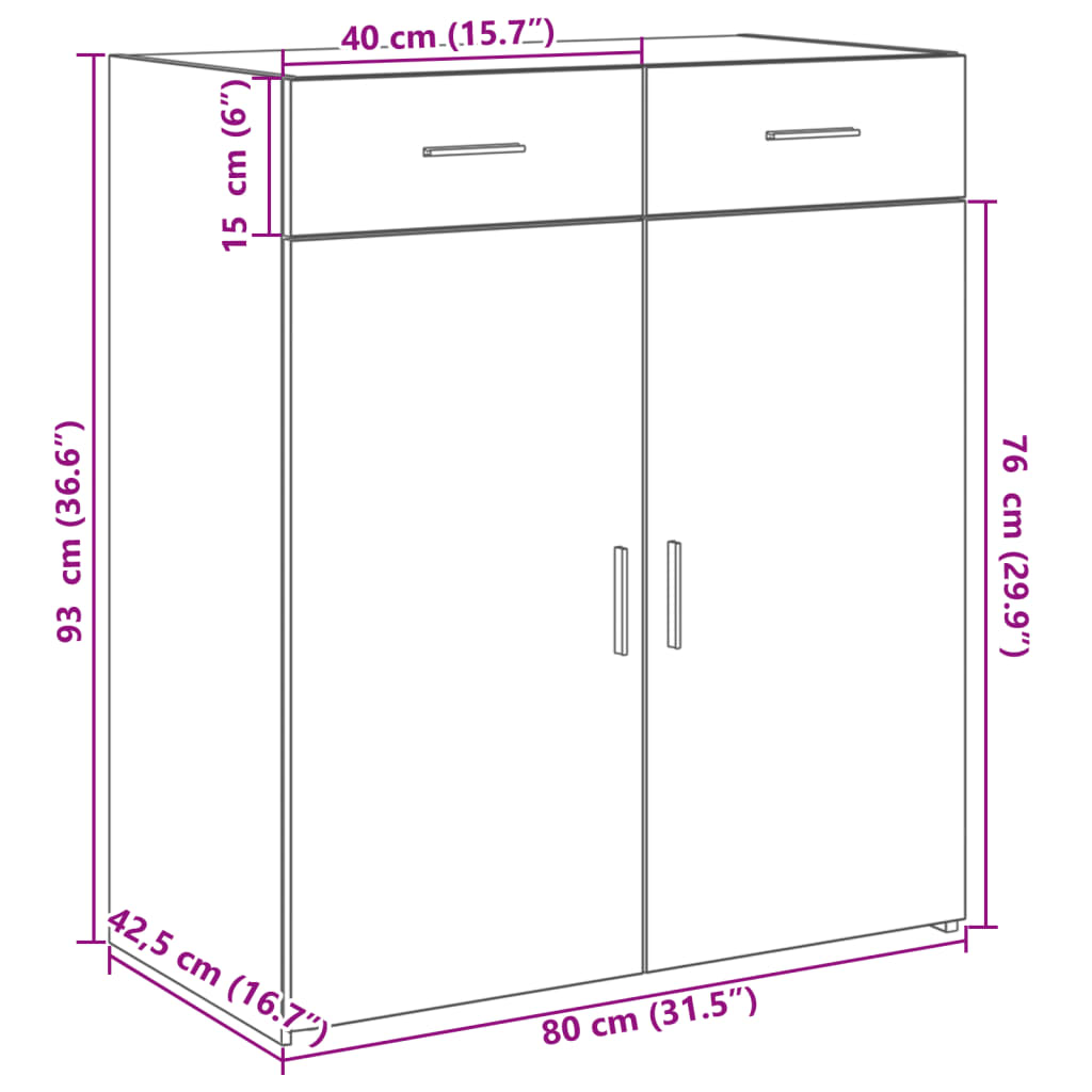 Credenza Rovere Sonoma 80x42,5x93 cm in Legno Multistrato