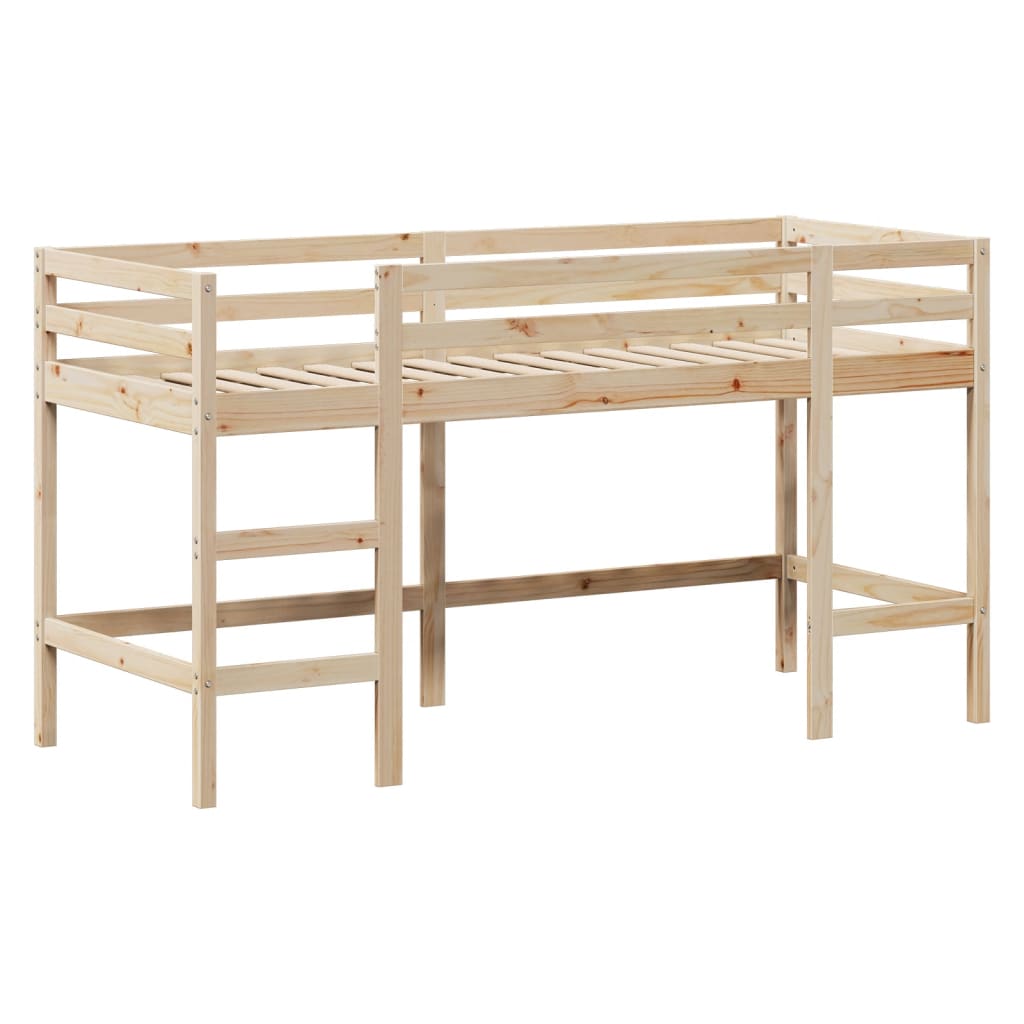 Letto Soppalco con Scala e Tetto 90x200 cm Legno Massello Pino