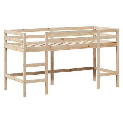 Letto Soppalco con Scala e Tetto 90x200 cm Legno Massello Pino