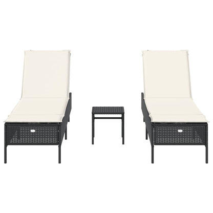 Set Lettini Prendisole con Cuscini 3pz Nero in Polyrattan