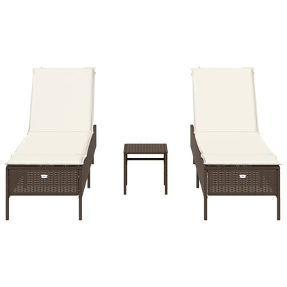 Set Lettini Prendisole con Cuscini 3pz Marrone in Polyrattan