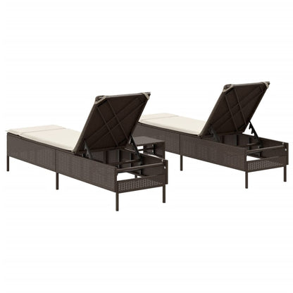 Set Lettini Prendisole con Cuscini 3pz Marrone in Polyrattan