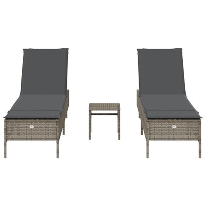 Set Lettini Prendisole con Cuscini 3pz Grigio in Polyrattan