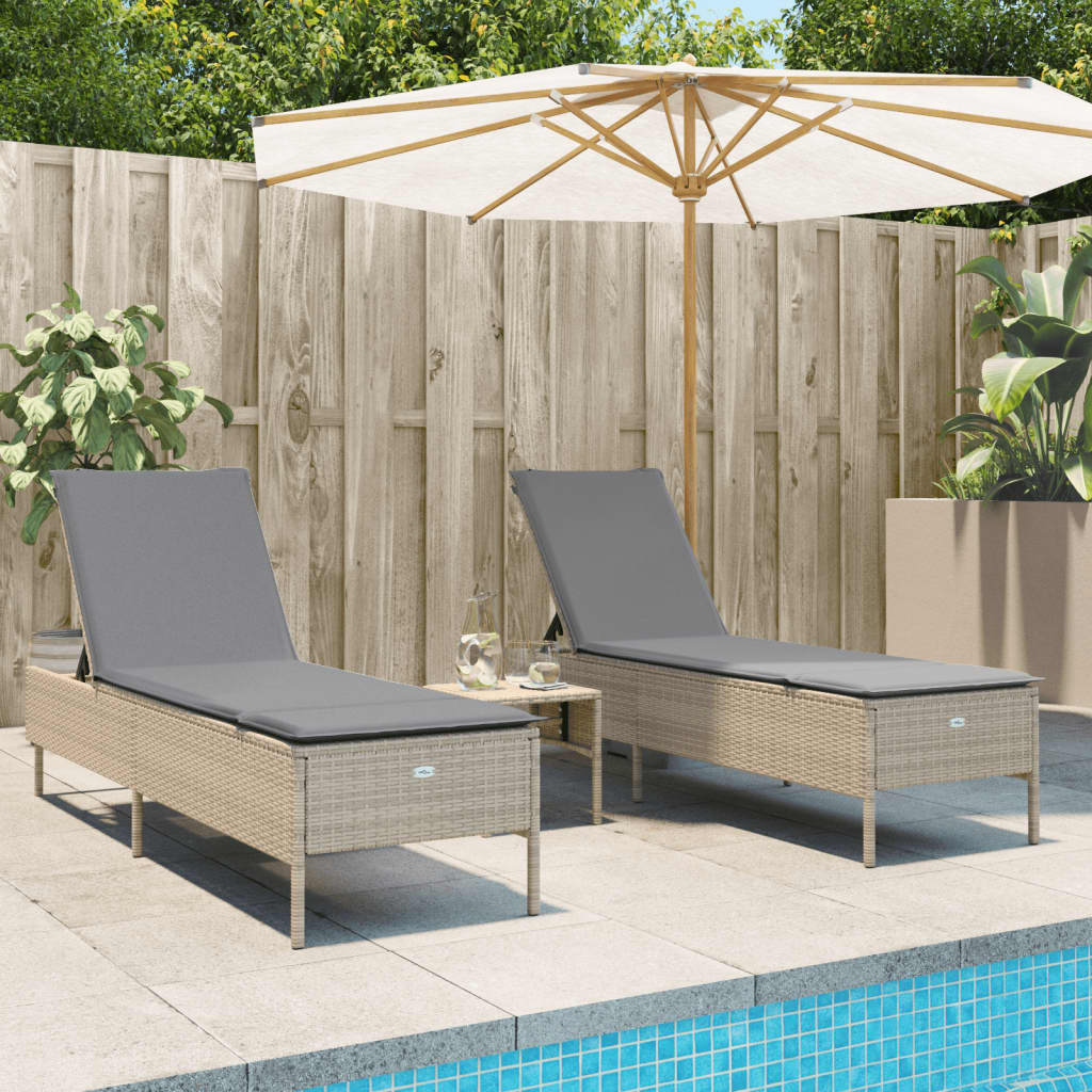 Set Lettini Prendisole con Cuscini 3pz Marrone in Polyrattan