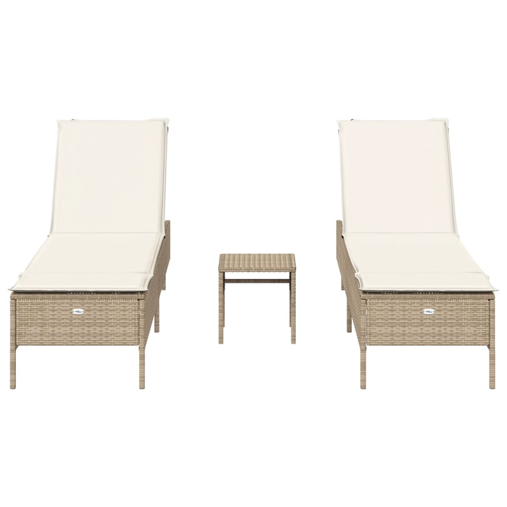 Set Lettini Prendisole con Cuscini 3pz Beige in Polyrattan