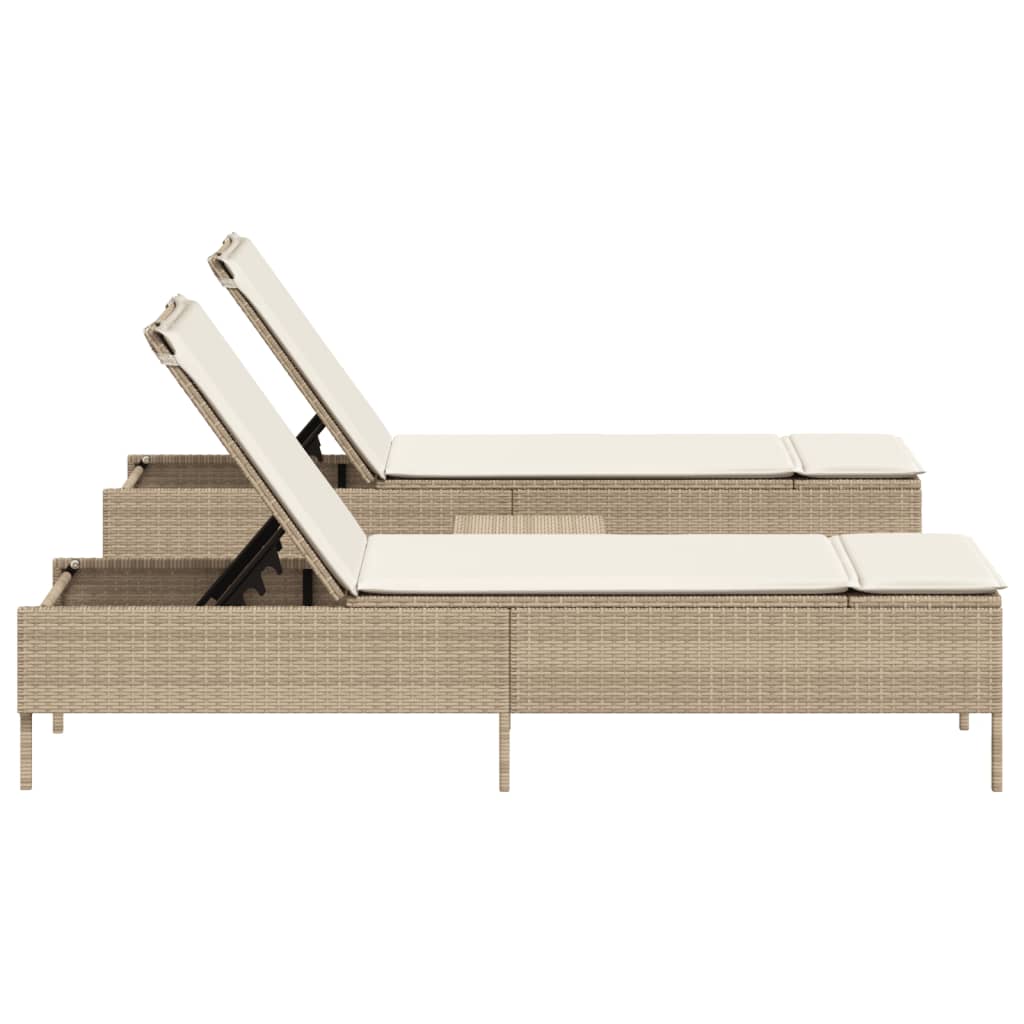 Set Lettini Prendisole con Cuscini 3pz Beige in Polyrattan