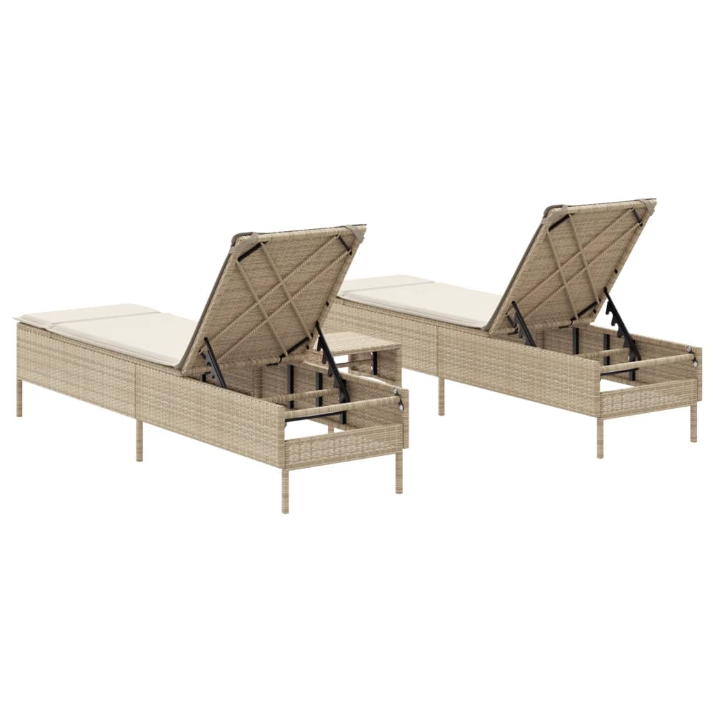 Set Lettini Prendisole con Cuscini 3pz Beige in Polyrattan