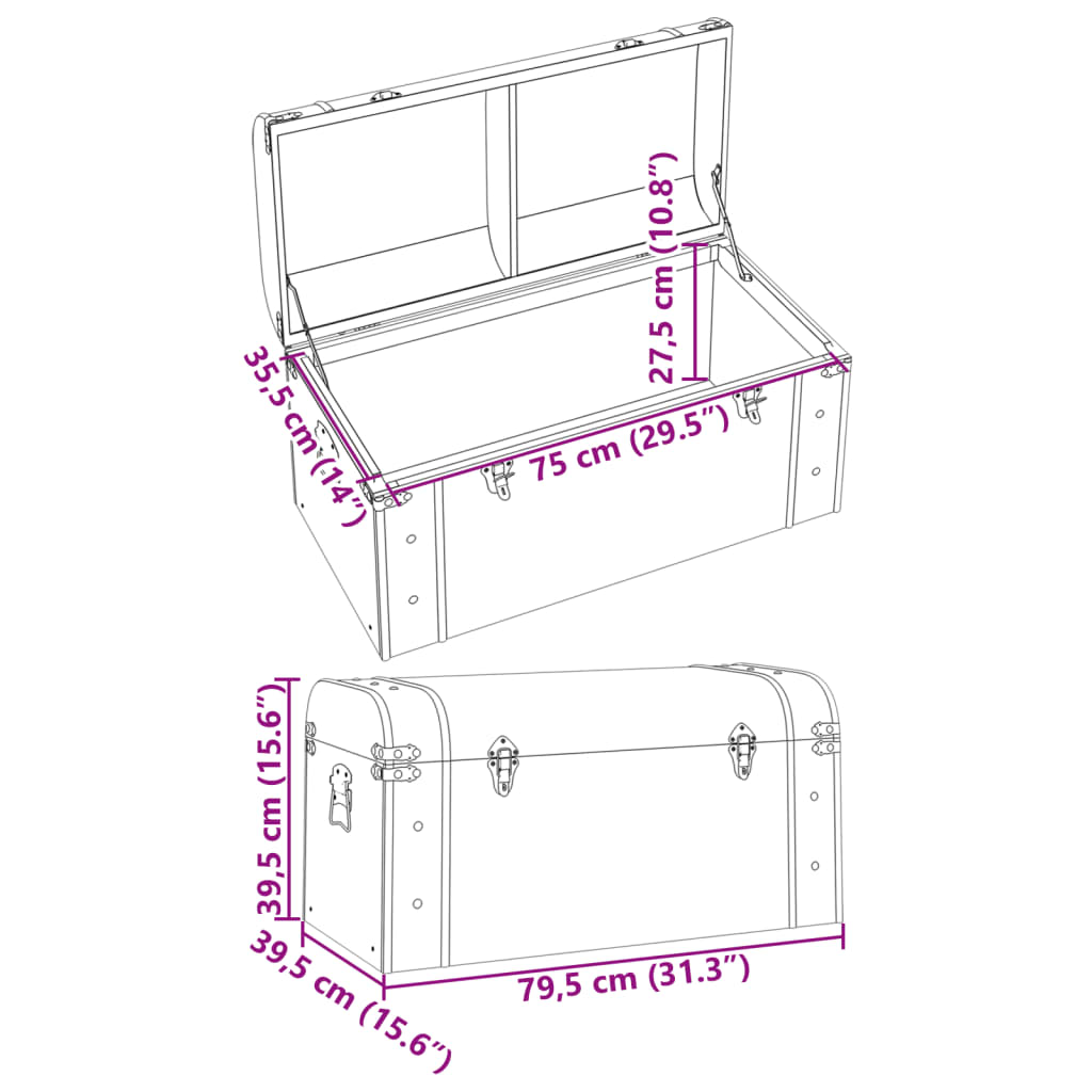 Scrigno Tesoro Chiusure Marrone Scuro 79,5x39,5x39,5 Compensato - homemem39