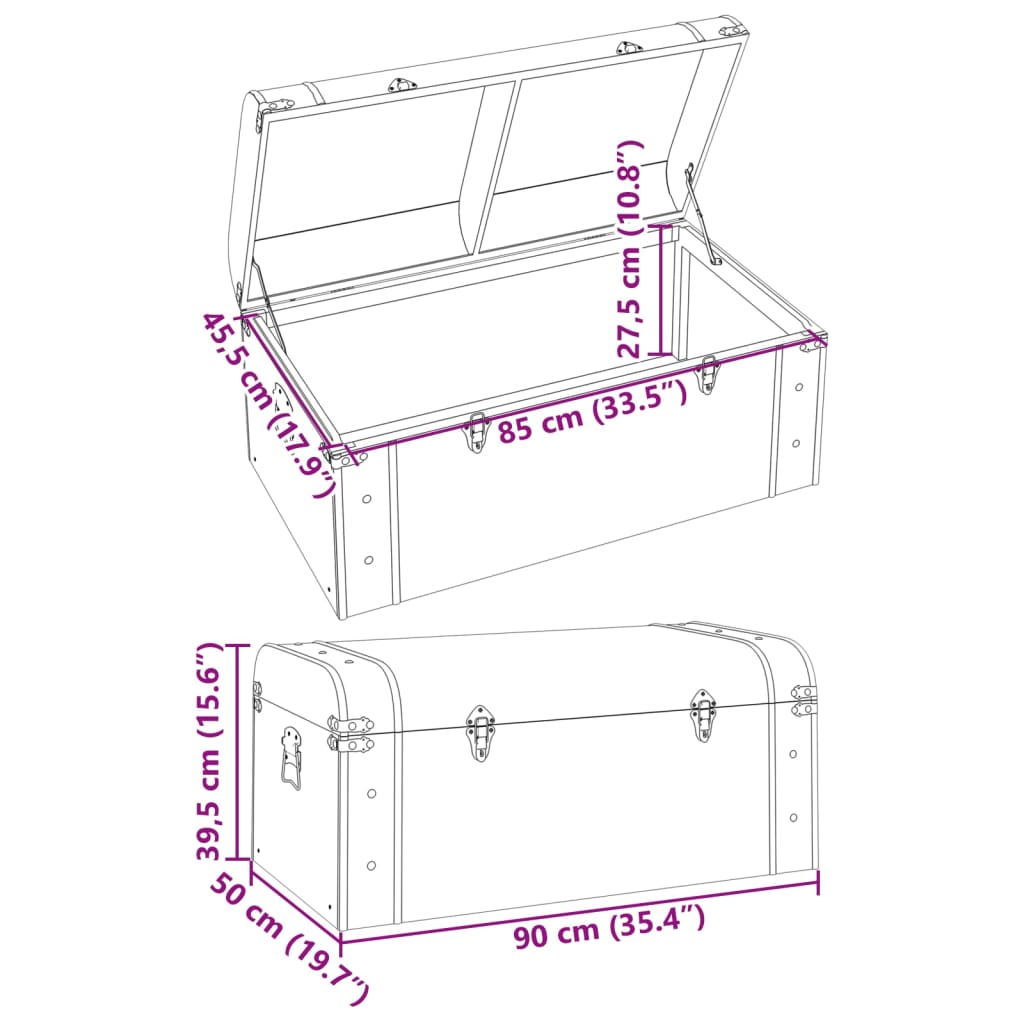 Scrigno Tesoro Chiusure Marrone Scuro 90x50x39,5cm Compensato - homemem39