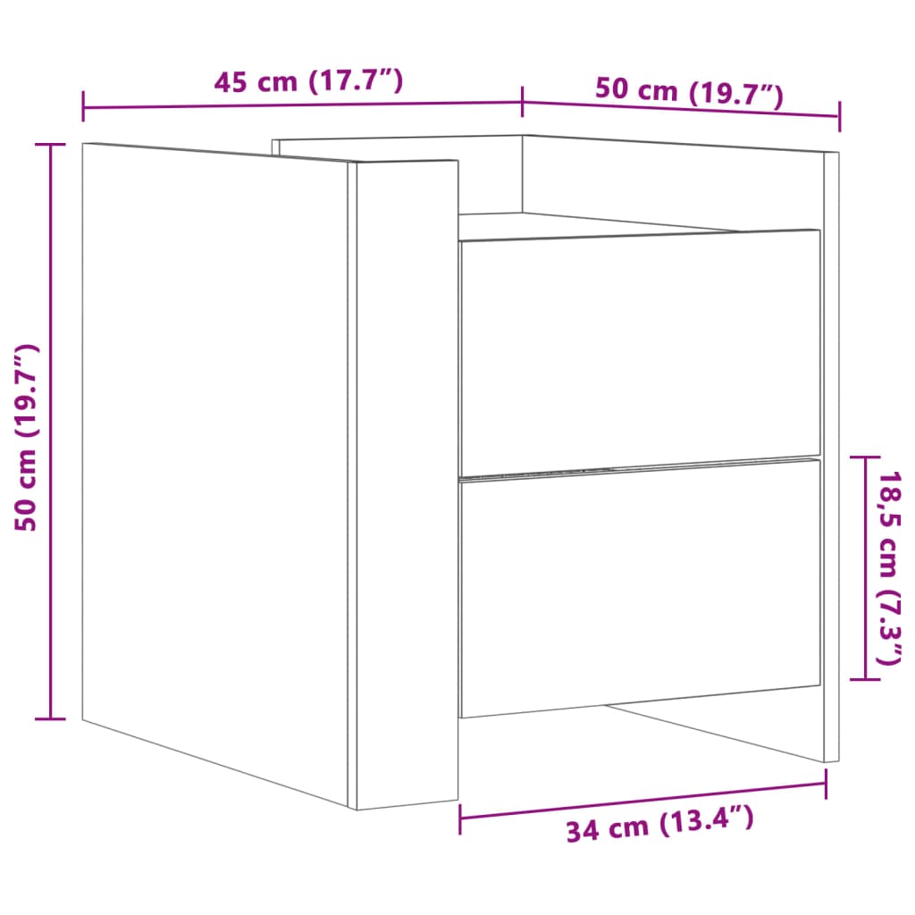 Comodino Rovere Sonoma 45x50x50 cm in Legno Multistrato