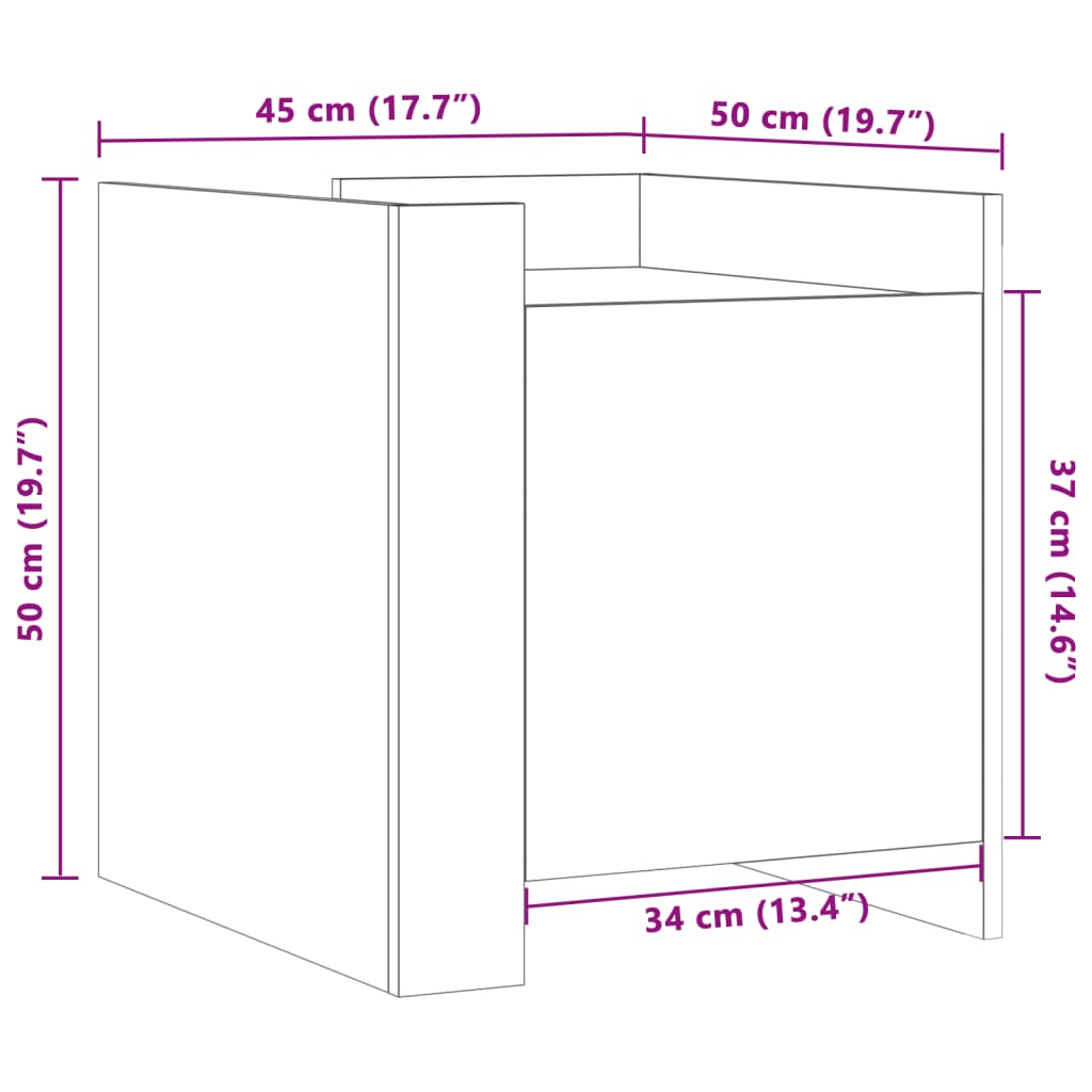 Comodino Grigio Cemento 45x50x50 cm in Truciolato