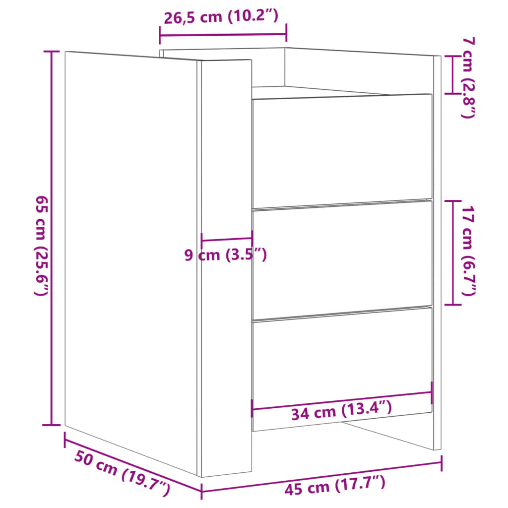 Comodino Bianco 45x50x65 cm in Legno Multistrato