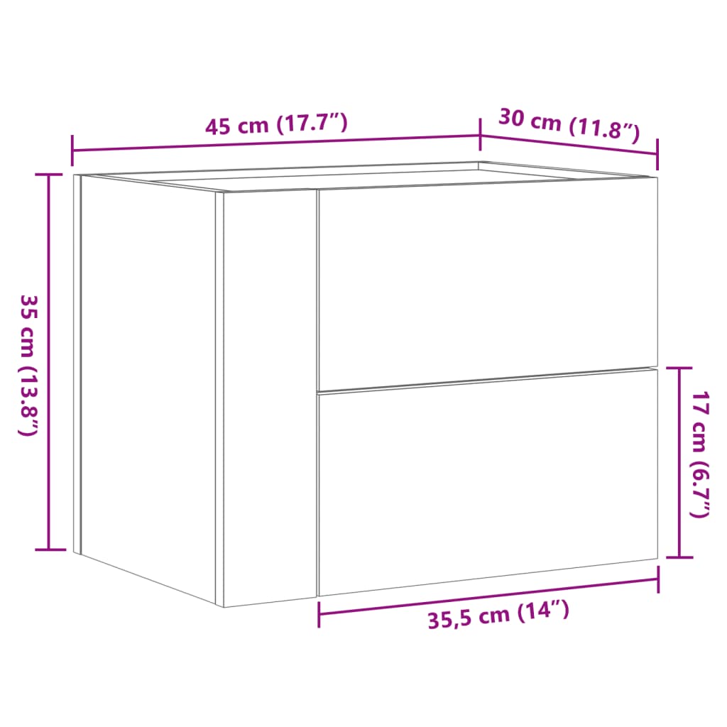 Comodino a Muro Grigio Cemento 45x30x35 cm