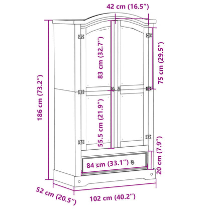 Armadio Corona 102x52x186 cm in Legno Massello di Pino - homemem39