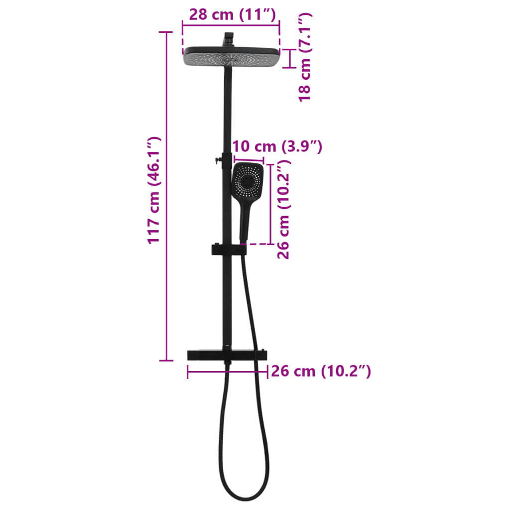 Set Soffione Doccia Duale con Miscelatore e Tubo Ottone Nero - homemem39