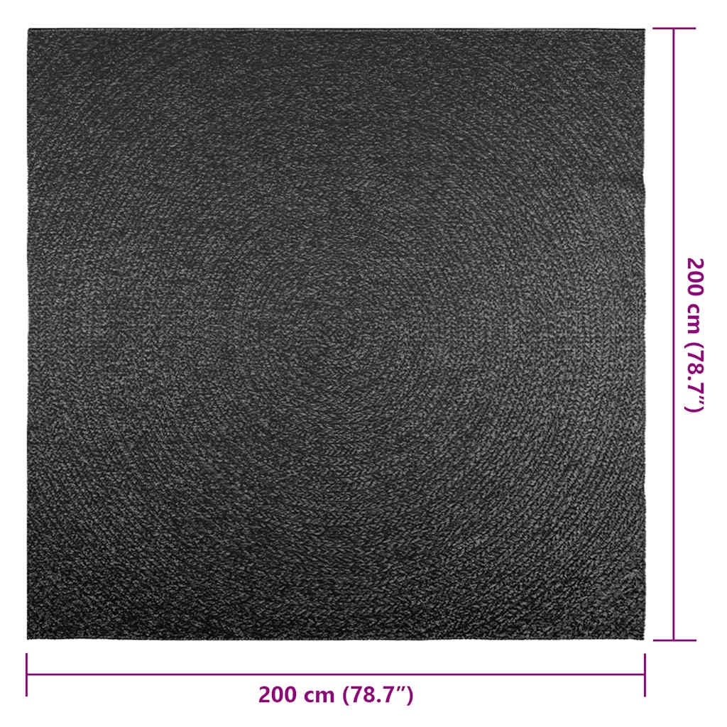 Tappeto ZIZUR Antracite 200x200 cm Aspetto Iuta Interni Esterni