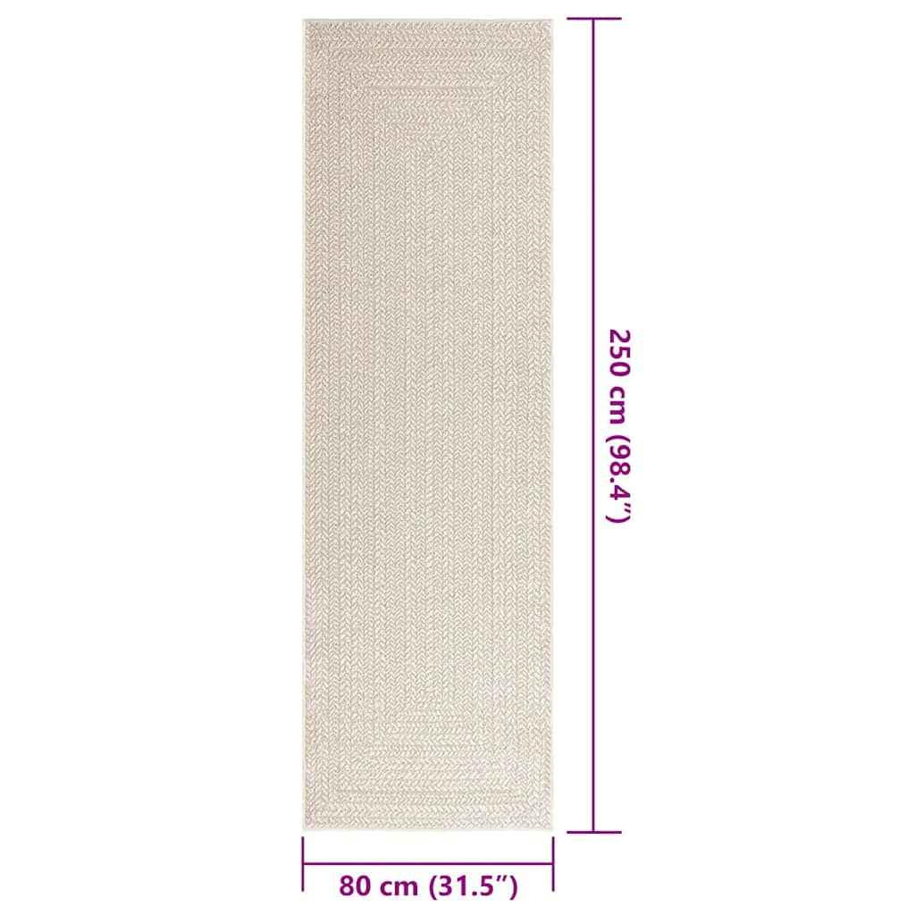 Tappeto ZIZUR Crema 80x250 cm Aspetto Iuta Interni ed Esterni