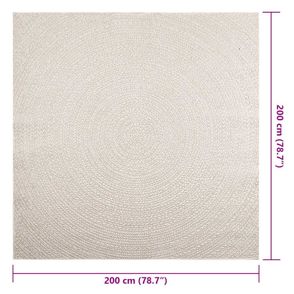 Tappeto ZIZUR Crema 200x200 cm Aspetto Iuta Interni ed Esterni