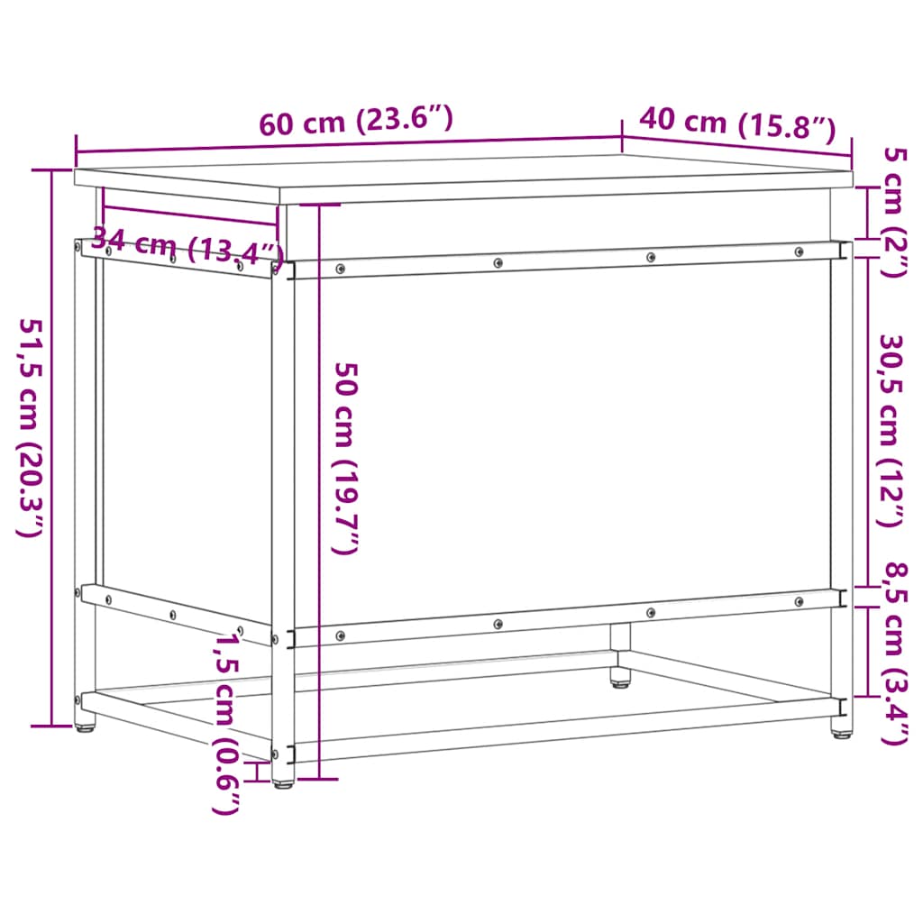 Contenitore con Coperchio Nero 60x40x51,5 cm in Truciolato - homemem39