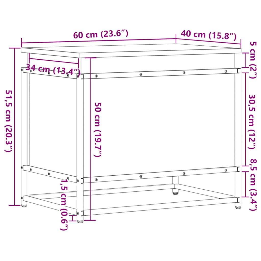 Contenitore con Coperchio Rovere Fumo 60x40x51,5cm Truciolato - homemem39