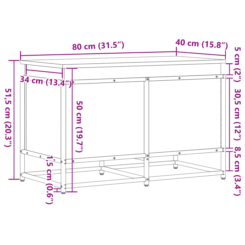 Contenitore con Coperchio Nero 80x40x51,5 cm in Truciolato - homemem39