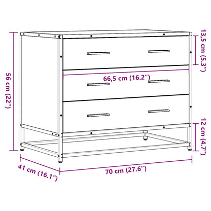 Cassettiera Rovere Fumo 70x41x56 cm in Legno Multistrato