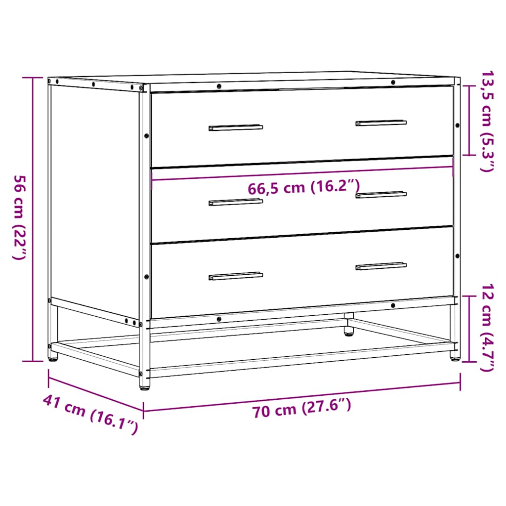 Cassettiera Grigio Sonoma 70x41x56 cm in Legno Multistrato