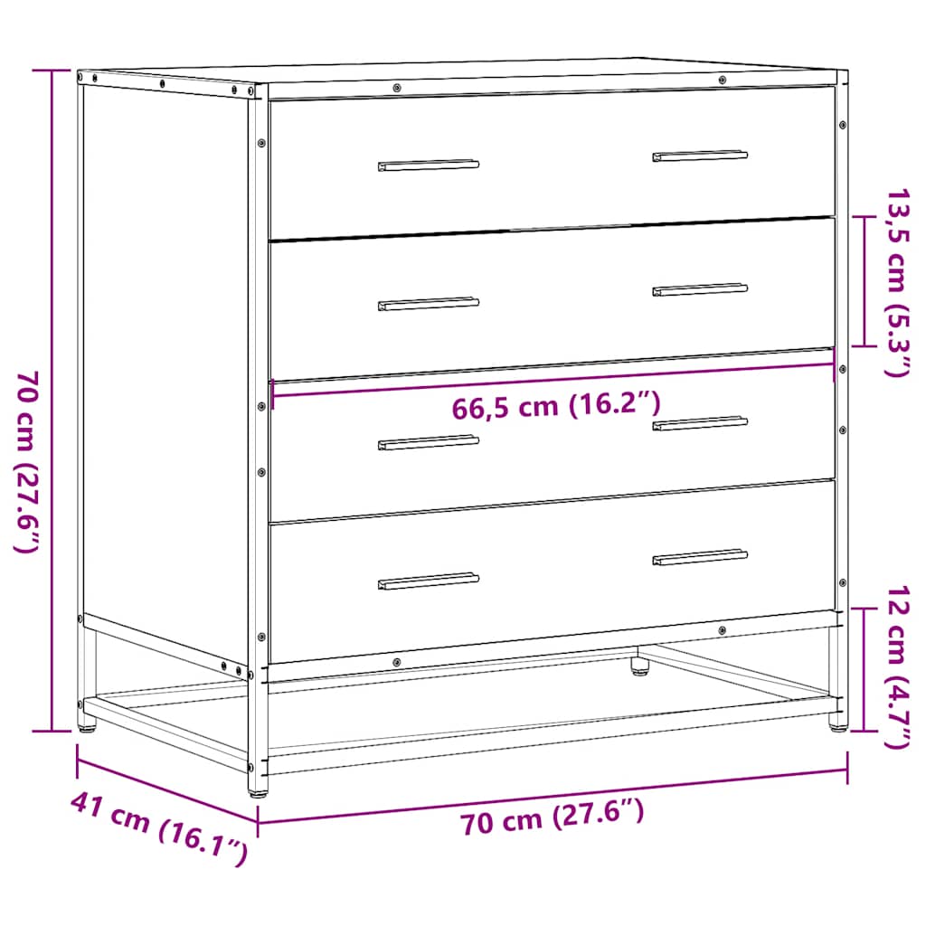 Cassettiera Rovere Sonoma 70x41x70 cm in Legno Multistrato