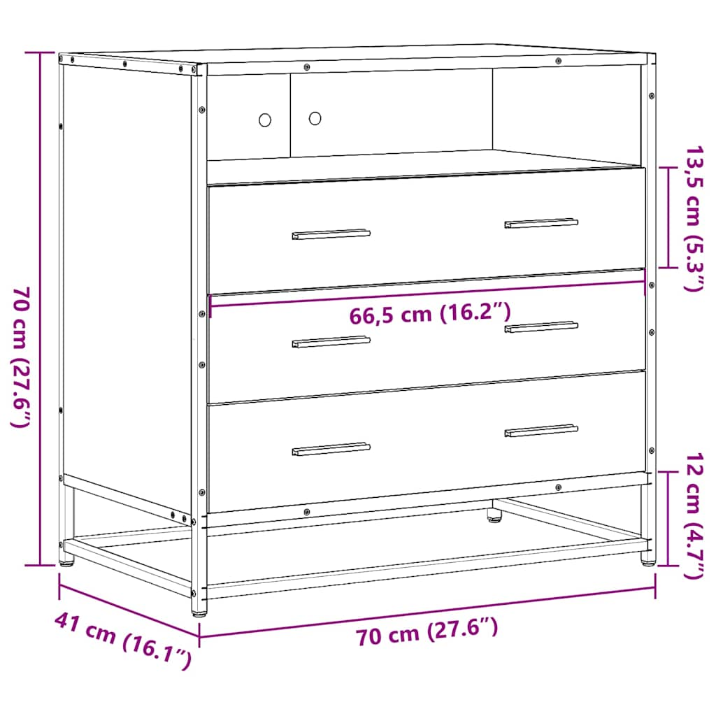 Cassettiera Grigio Sonoma 70x41x70 cm in Legno Multistrato