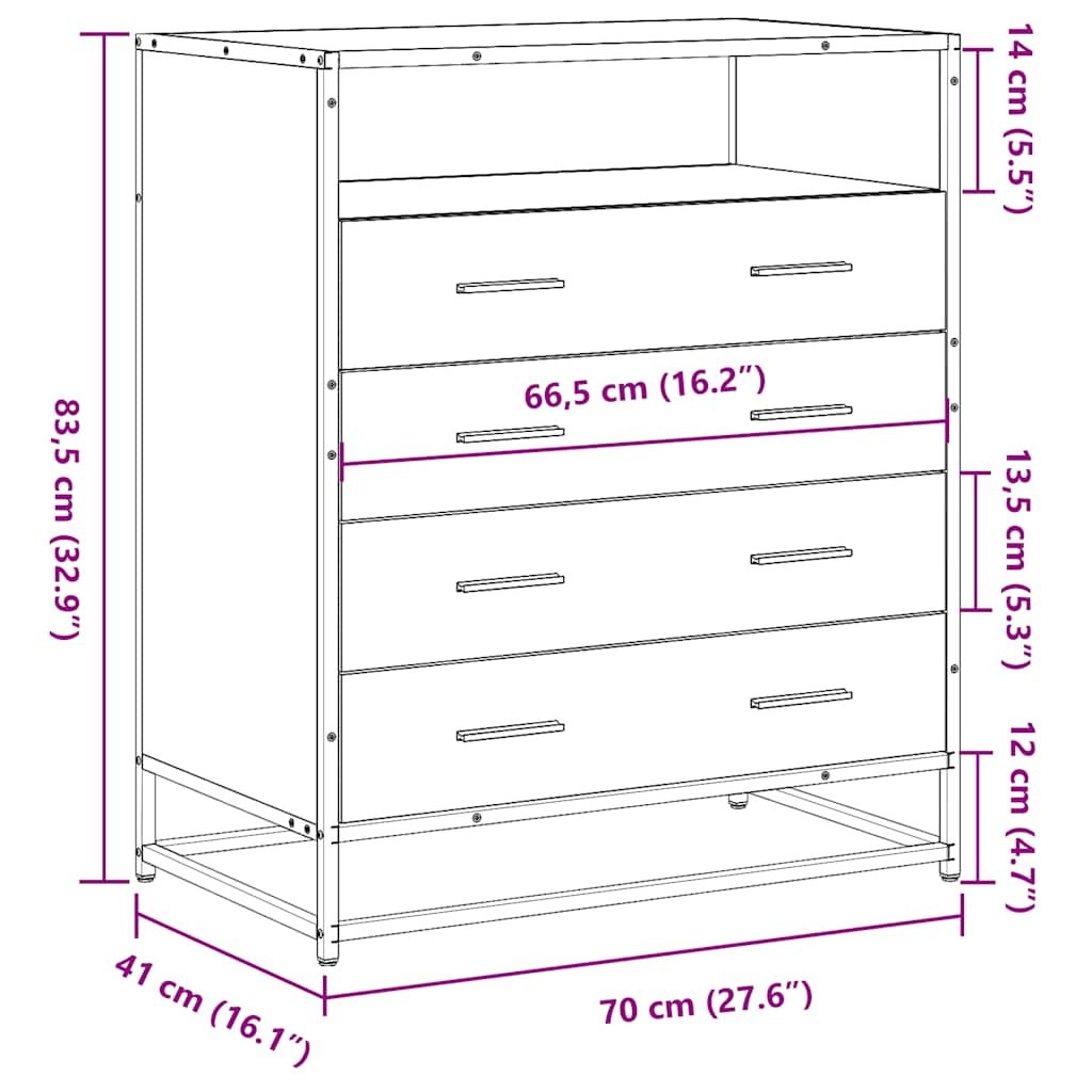 Cassettiera Nera 70x41x83,5 cm in Legno Multistrato