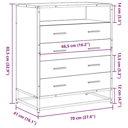 Cassettiera Rovere Fumo 70x41x83,5 cm in Legno Multistrato