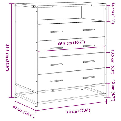 Cassettiera Grigio Sonoma 70x41x83,5 cm in Legno Multistrato