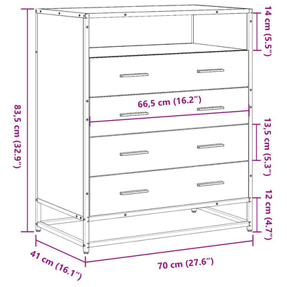 Cassettiera Rovere Marrone 70x41x83,5 cm in Legno Multistrato