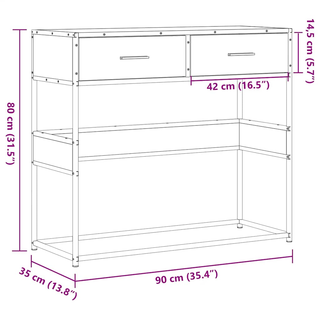 Tavolino Consolle Rovere Fumo 90x35x80 cm in Legno Multistrato